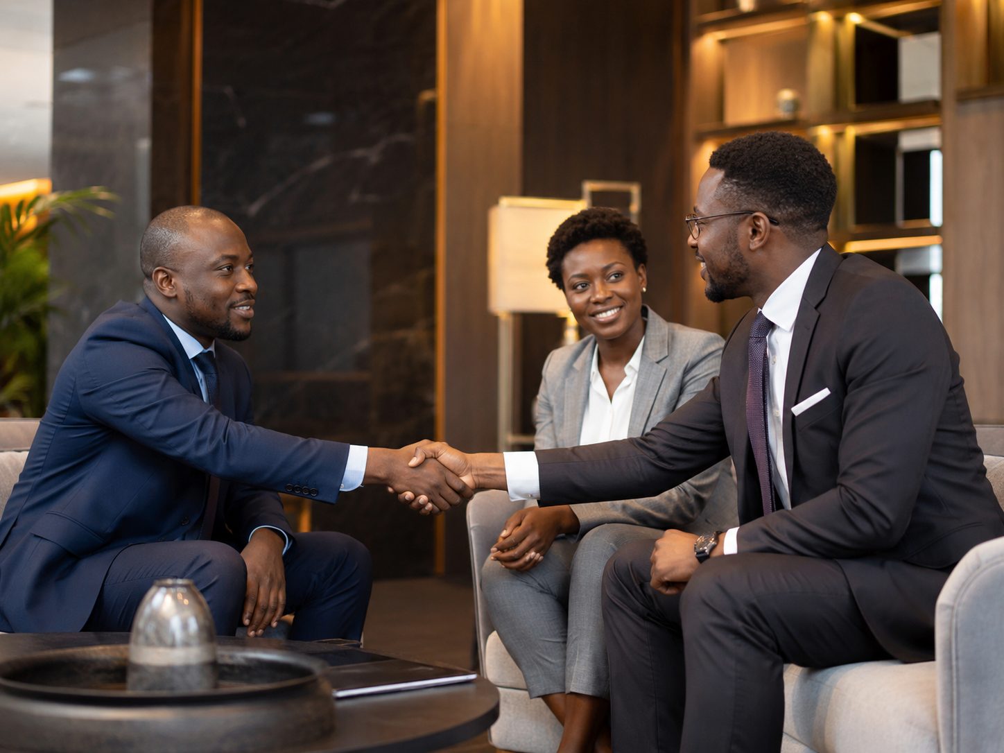 Two executives shaking hands at the start of an engagement