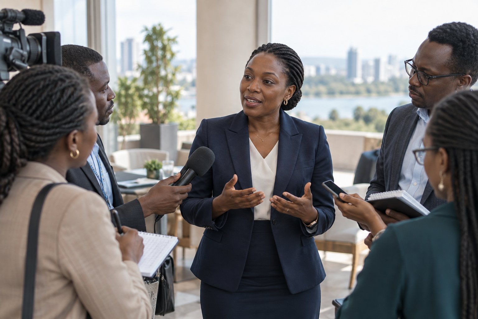 A communications leader speaking with stakeholders